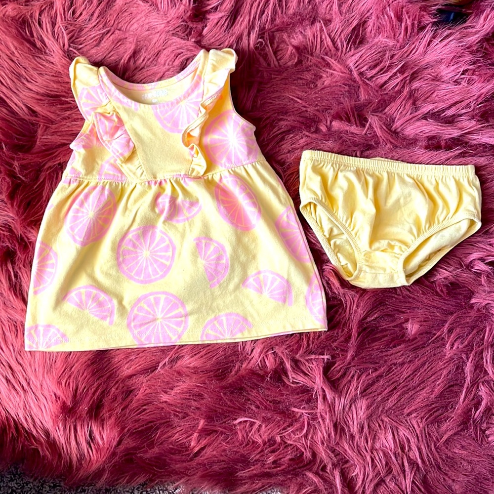 Okie dokie 3-6 mo yellow and pink lemonade dress w/ bloomer